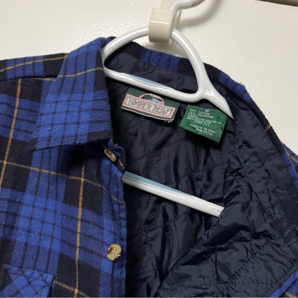 VTG FLANNEL JACKET PLAID BUTTON DOWN SHIRT BREAST POCKET INSULATED COAT BLUE MED - Picture 3 of 7
